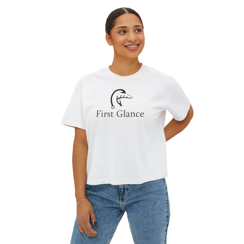 Casual Women's Boxy Tee - 'First Glance' Graphic T-Shirt