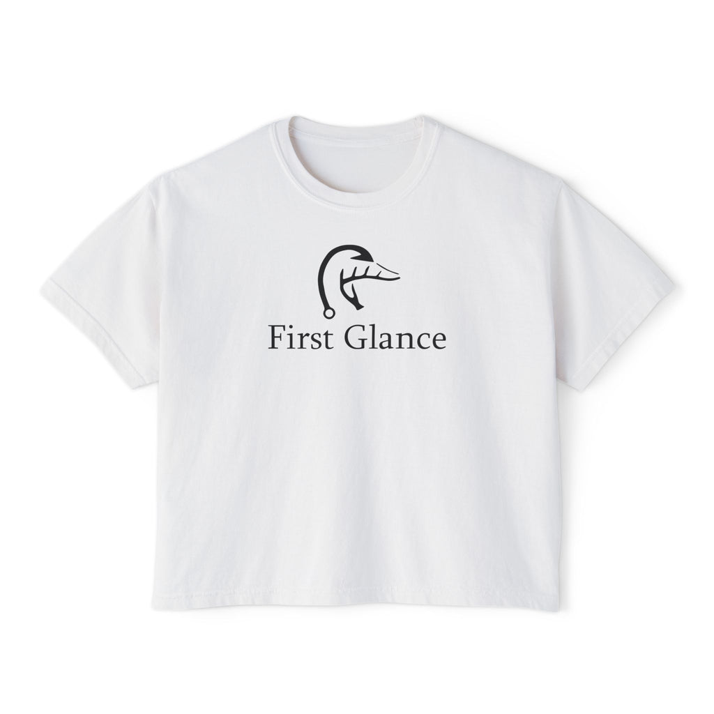 Casual Women's Boxy Tee - 'First Glance' Graphic T-Shirt