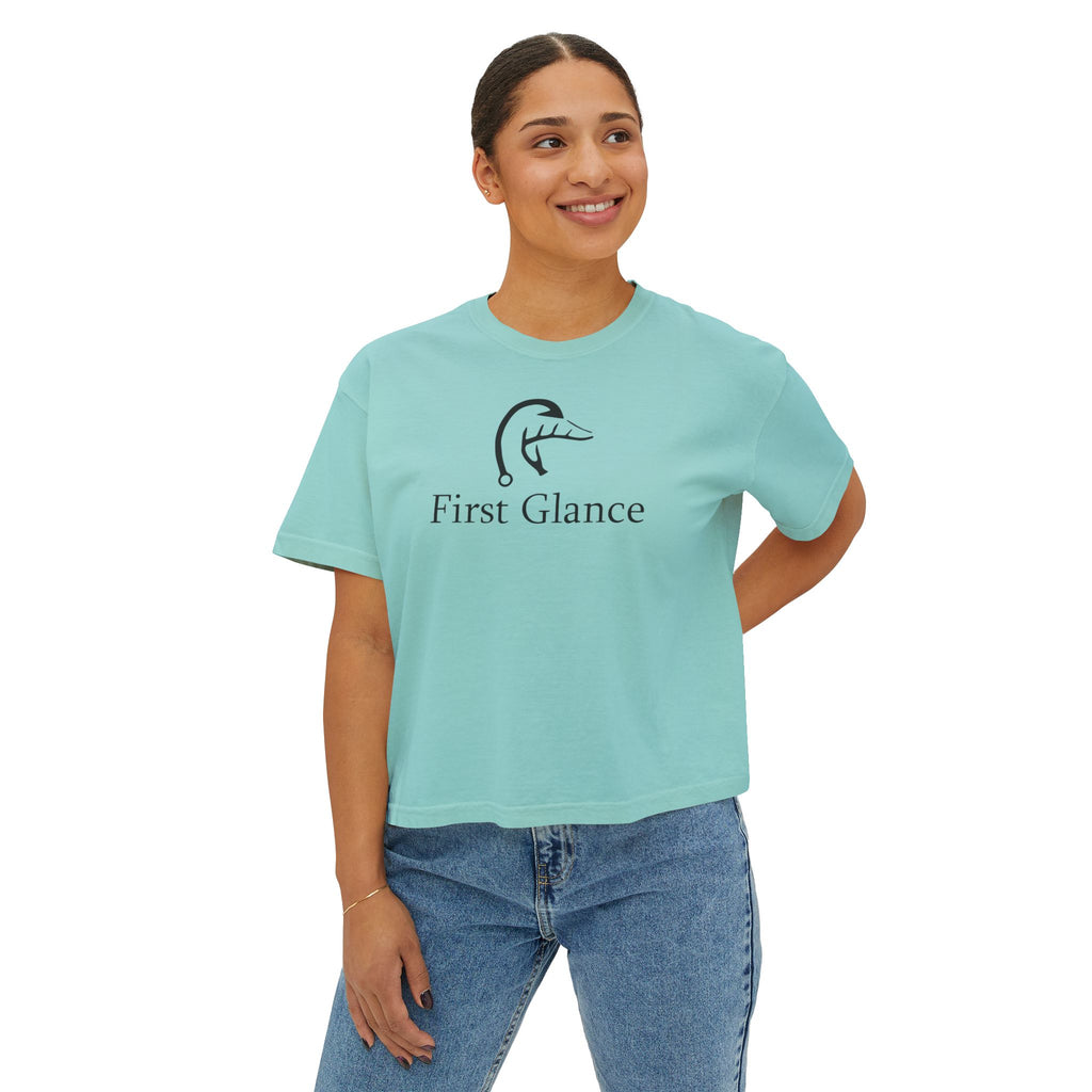Casual Women's Boxy Tee - 'First Glance' Graphic T-Shirt