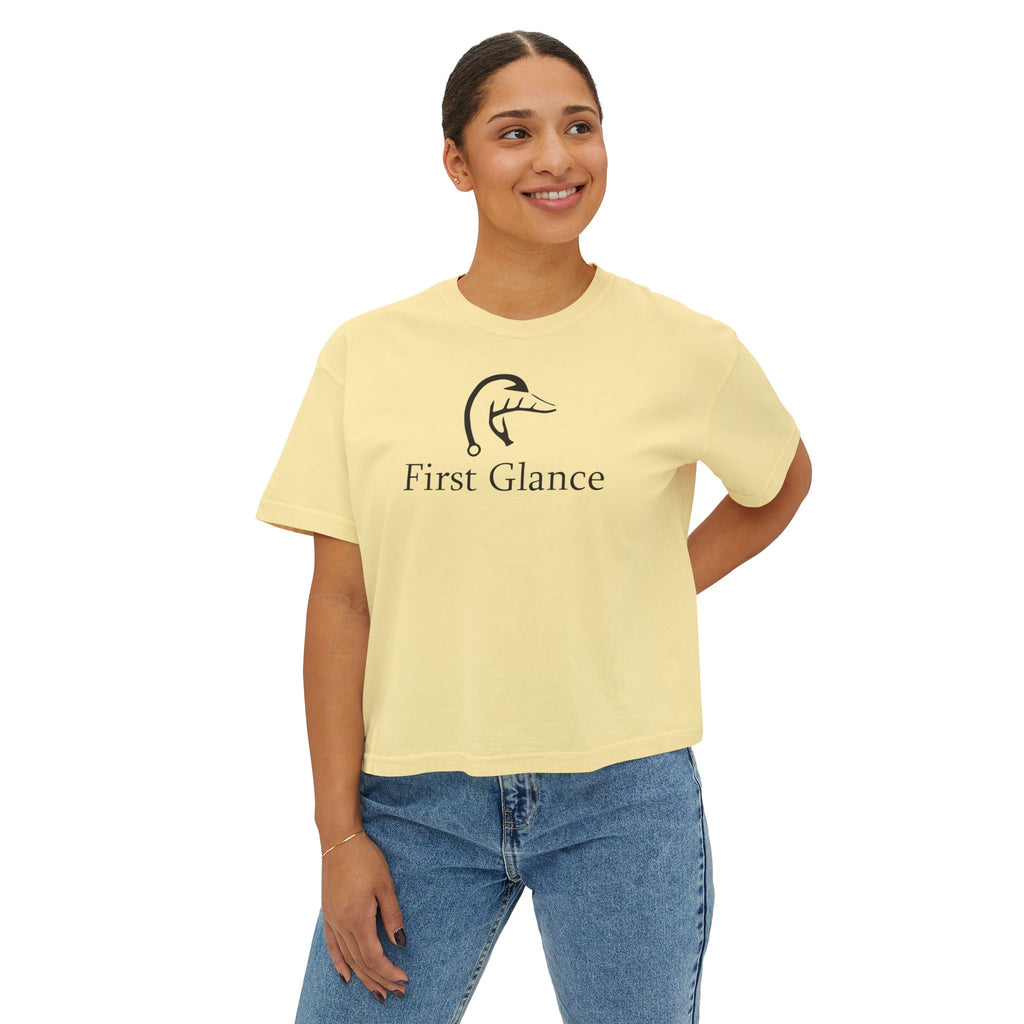Casual Women's Boxy Tee - 'First Glance' Graphic T-Shirt