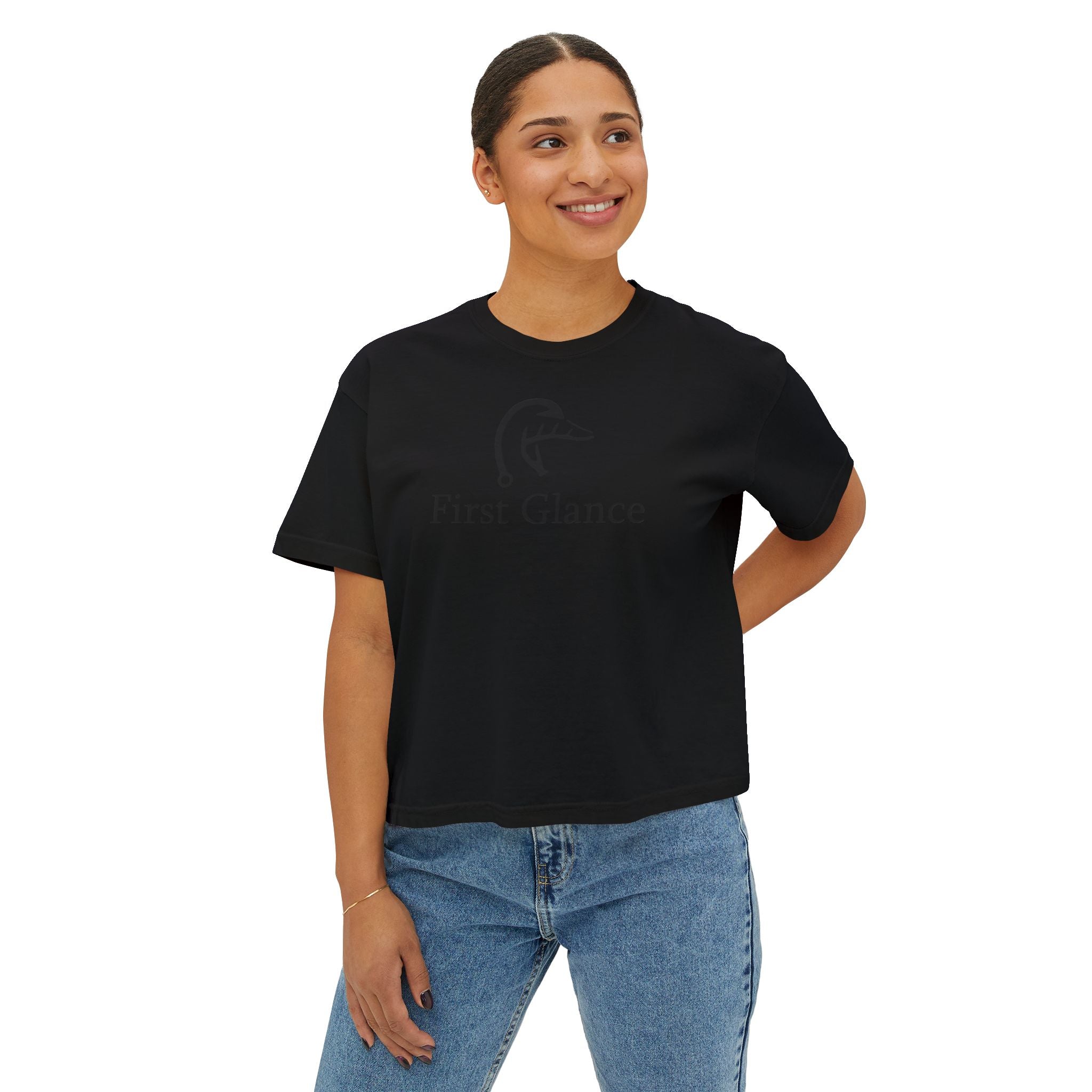 Casual Women's Boxy Tee - 'First Glance' Graphic T-Shirt
