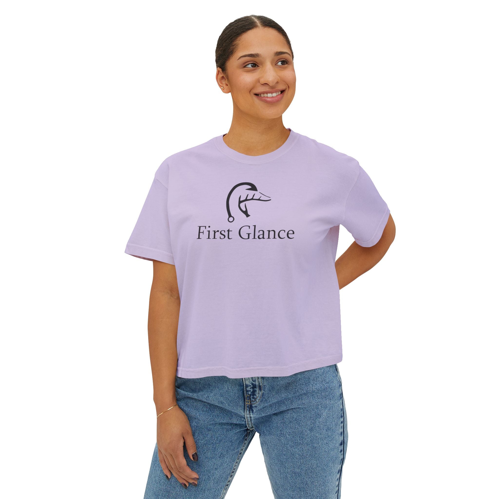 Casual Women's Boxy Tee - 'First Glance' Graphic T-Shirt