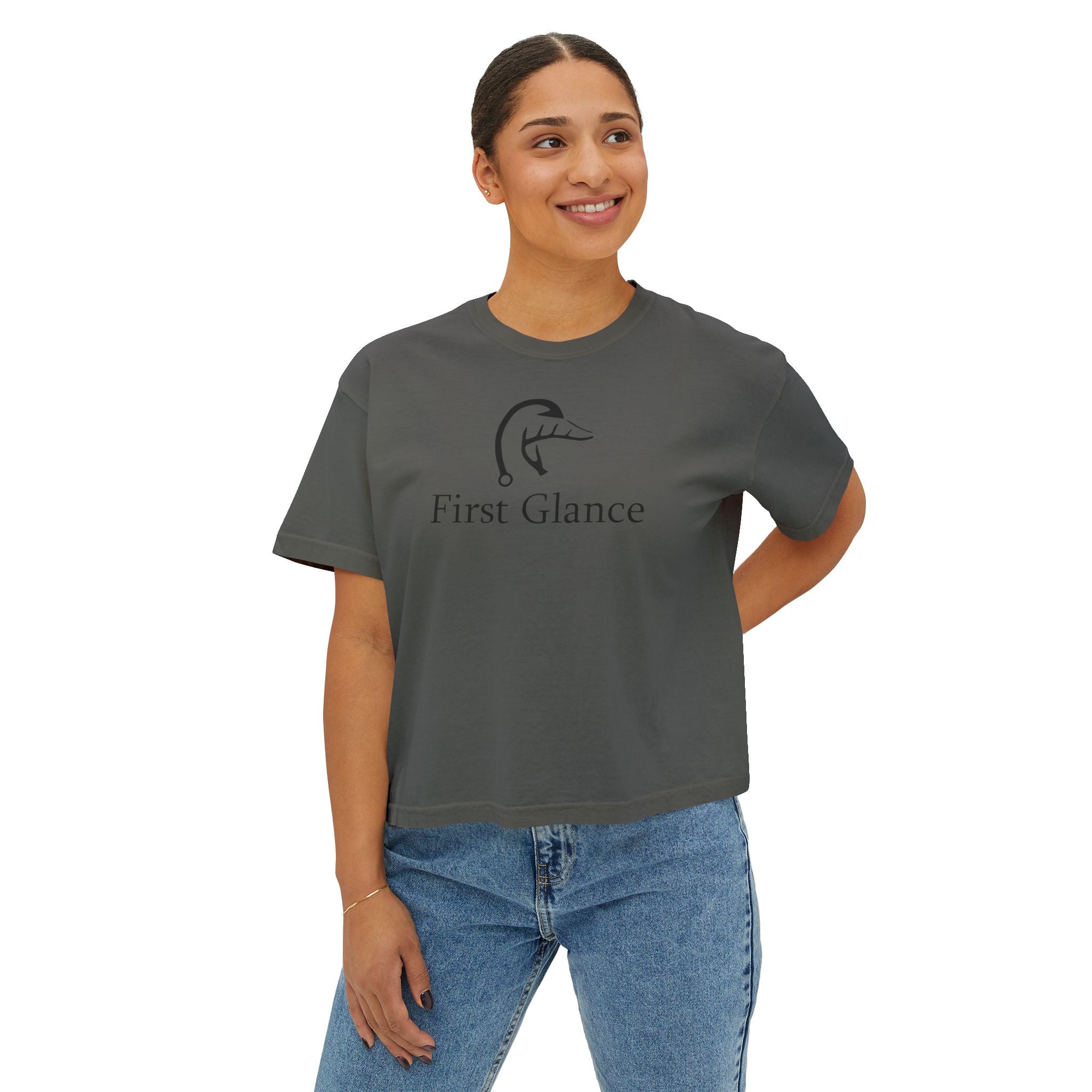 Casual Women's Boxy Tee - 'First Glance' Graphic T-Shirt