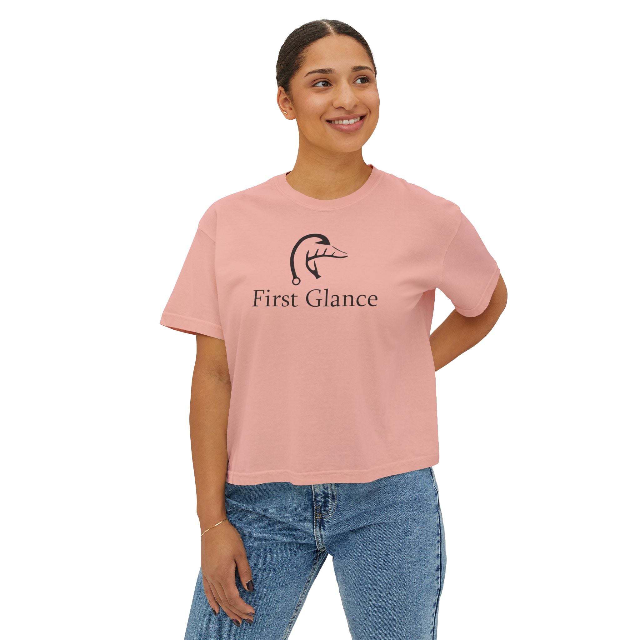 Casual Women's Boxy Tee - 'First Glance' Graphic T-Shirt